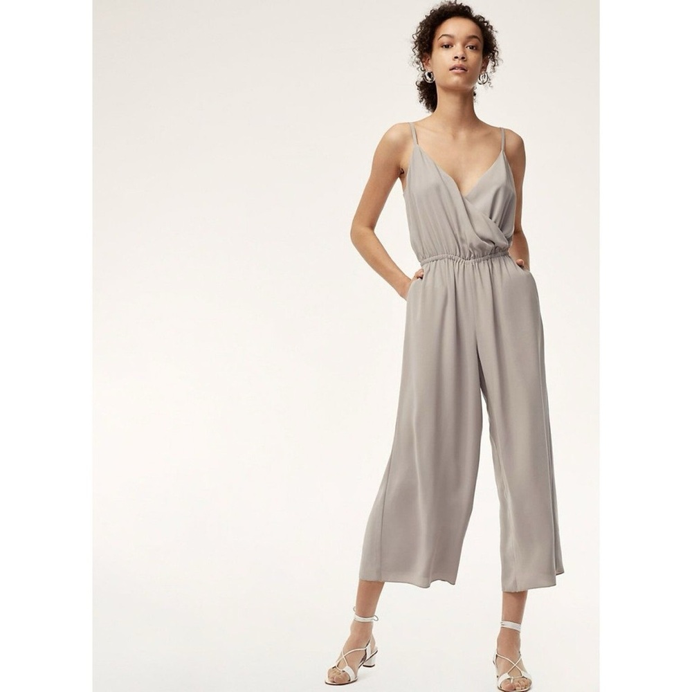 Aritzia Taupe Gray Sleeveless Wide-Leg Jumpsuit